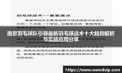 南京羽毛球队引领最新羽毛球战术十大趋势解析与实战应用分享